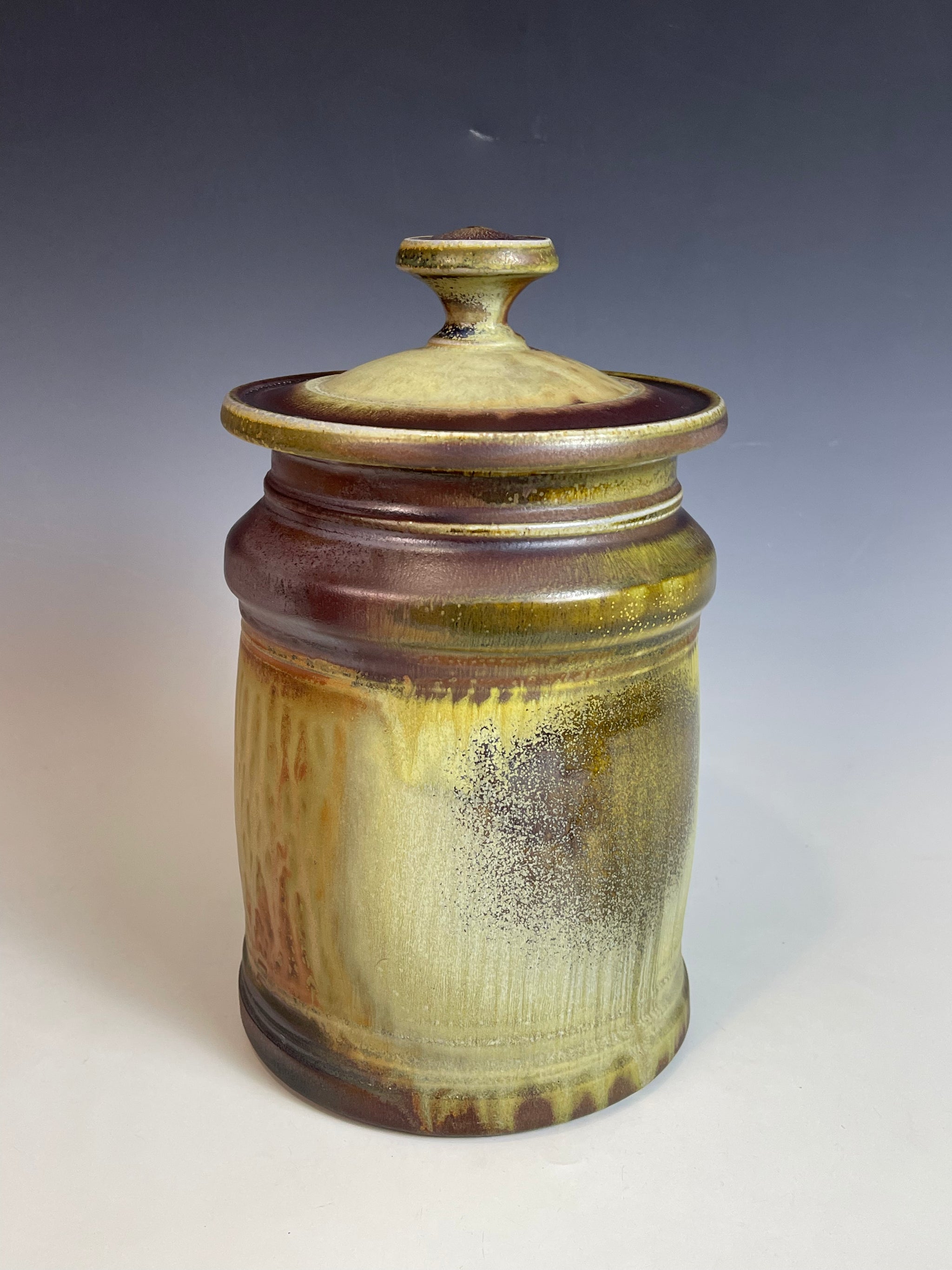 Stoneware Lidded Jar with Soft deals Green Ash Glaze